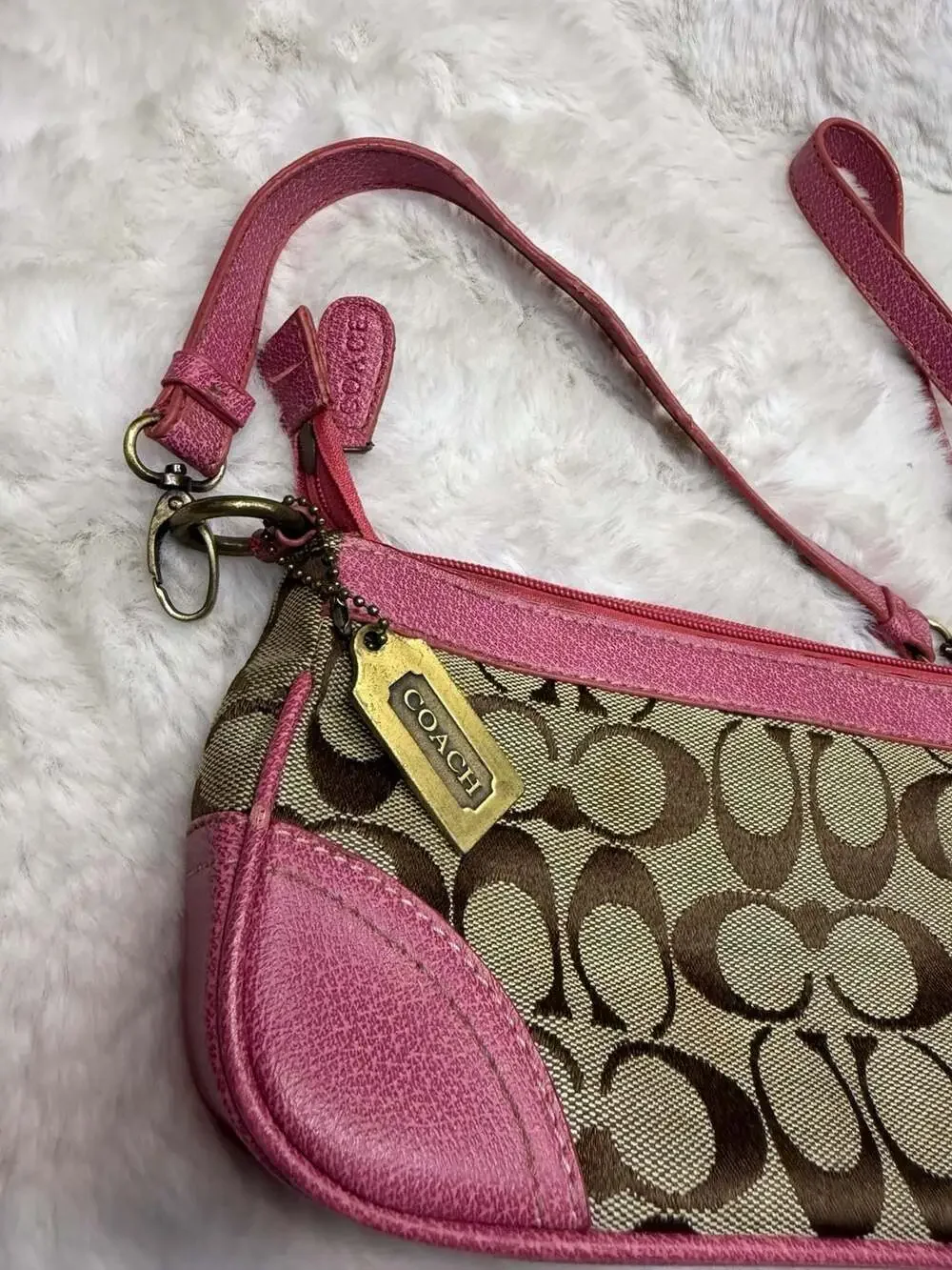 Coach Signature C Small Shoulder Bag/Wristlet in Brown and Pink